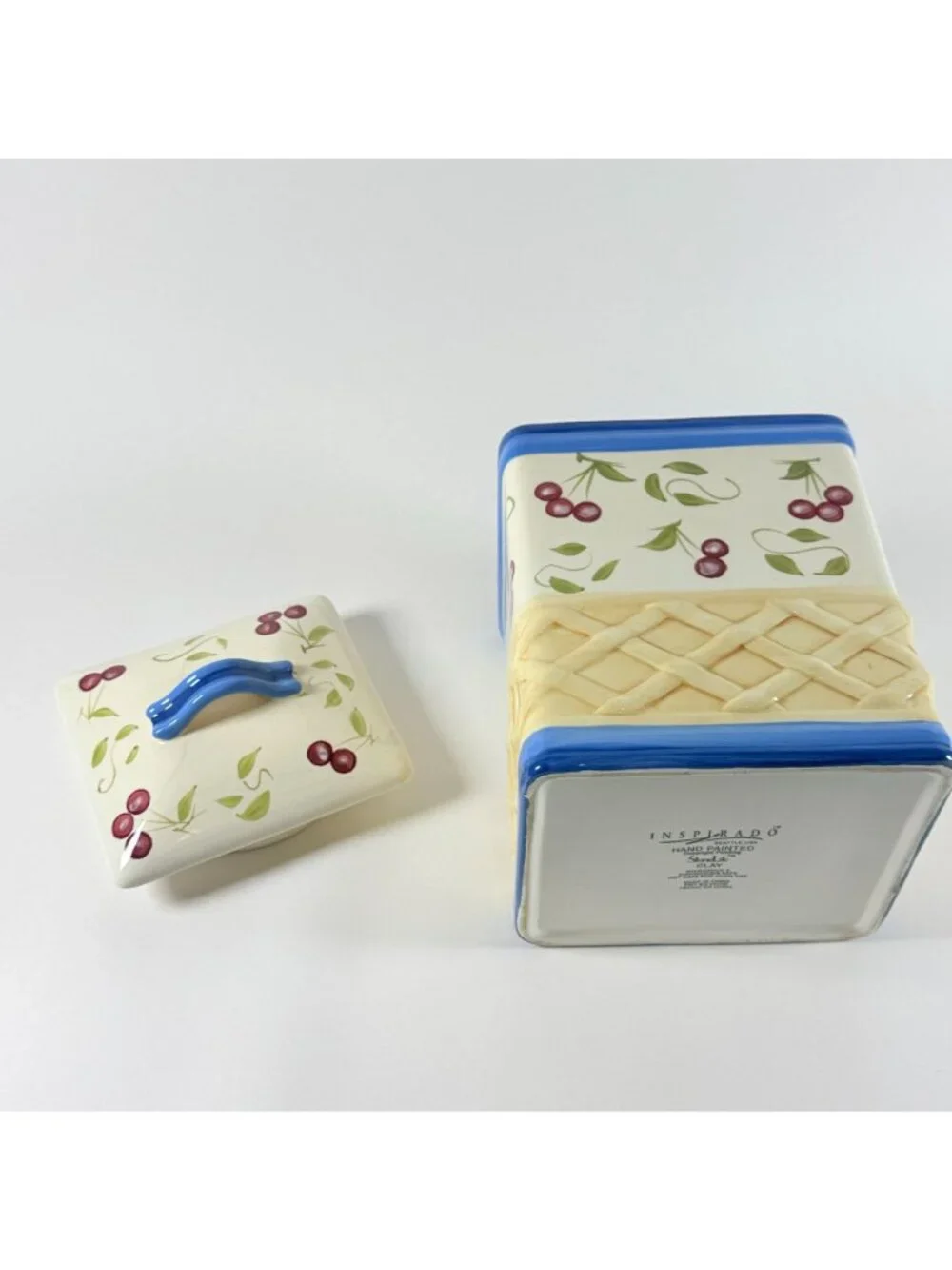 Inspirado StoneLite Cherry Canister Hand Painted Ceramic Kitchen Storage Jar Lid